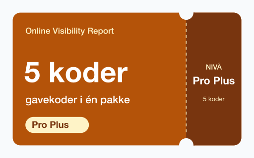 Kupongkort for Online Visibility Report: 5 gavekoder for Pro Plus-rapporter.