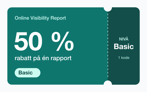 Kupongkort for Online Visibility Report: 50 % rabatt på én Basic-rapport.