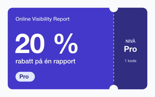Kupongkort for Online Visibility Report: 20 % rabatt på én Pro-rapport.