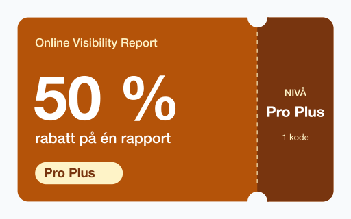 Kupongkort for Online Visibility Report: 50 % rabatt på én Pro Plus-rapport.